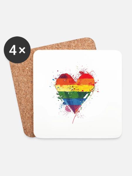 Abstraktes Regenbogenherz mit Tintenspritzern - Pride - Untersetzer (4er-Set) - Weiß
