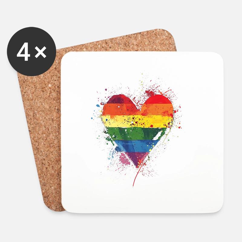 Abstraktes Regenbogenherz mit Tintenspritzern - Pride - Untersetzer (4er-Set) - Weiß