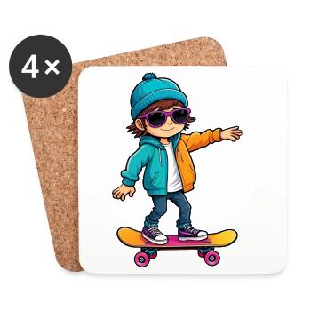 Cool Happy Skateboarding Kid - Dessous de verre (lot de 4) - blanc - Devant