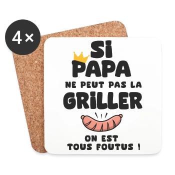 papa roi barbecu cadeau papa fête des pères - Dessous de verre (lot de 4) - blanc - Devant