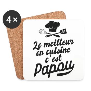 meilleur en cuisine c est papou cadeau papou fête - Dessous de verre (lot de 4) - blanc - Devant