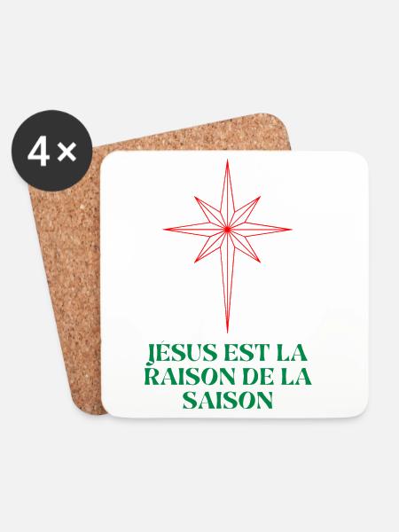 Christmas Star with Religious Quote - Coasters (set of 4) - white