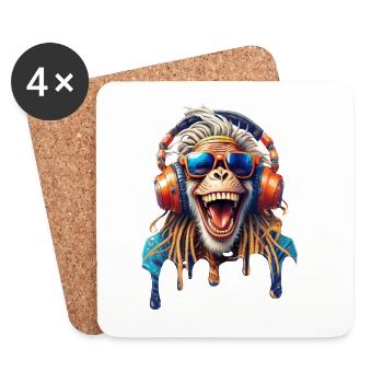 Vieux Singe Rasta-Dreads-Rire-Lunettes-Casque Hifi - Dessous de verre (lot de 4) - blanc - Devant