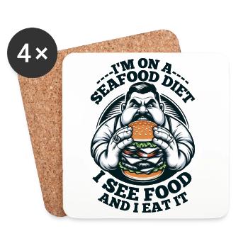 I'm on a seafood diet... I see food and I eat it! - Coasters (set of 4) - white - Front
