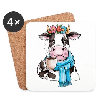 Vache café - Dessous de verre (lot de 4) - blanc - Devant