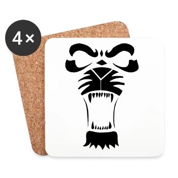 Predatory Lion or Tiger (Black) - Coasters (set of 4) - white - Front