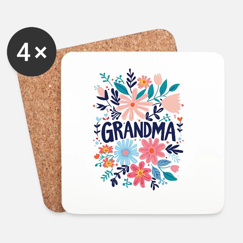 Oma Doodle Text mit bunten Blumen - Oma - Untersetzer (4er-Set) - Weiß