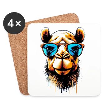 Camel avec lunettes de soleil - Dessous de verre (lot de 4) - blanc - Devant