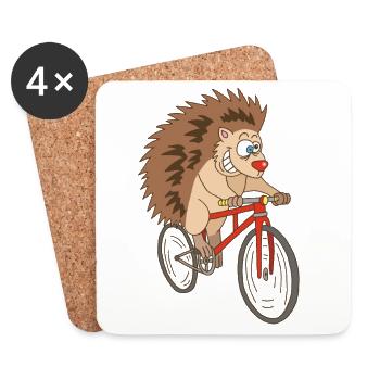 hedgehog on a bike - Coasters (set of 4) - white - Front