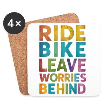 Ride Bike - Leave Worries Behind - Coasters (set of 4) - white - Front