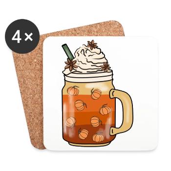 Pumpkin Autumn Drink Coffee Cream Latte Cinnamon - Coasters (set of 4) - white - Front