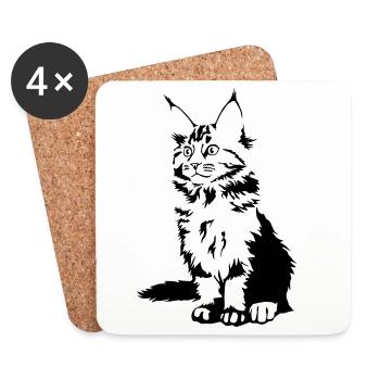 Maine Coon Katze - Untersetzer (4er-Set) - Weiß - Vorne