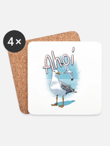 Ahoi Seemöwe Illustration - Untersetzer (4er-Set) - Weiß