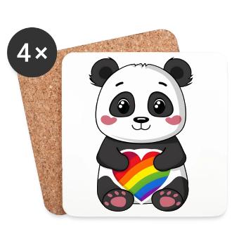 Panda-Karikatur mit einem Pride-Regenbogenherz - Untersetzer (4er-Set) - Weiß - Vorne