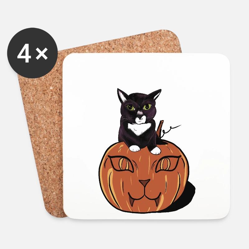 Halloween Schwarze Katze - Untersetzer (4er-Set) - Weiß