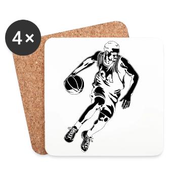 Dessin de joueur de basket-ball - Dessous de verre (lot de 4) - blanc - Devant