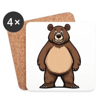 Ours mignon debout dans le style de dessin animé - Adorable - Dessous de verre (lot de 4) - blanc - Devant