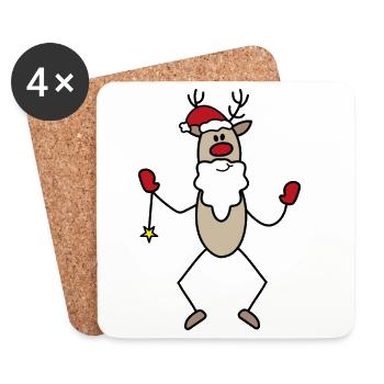 Lustiger Weihnachtsmann - Untersetzer (4er-Set) - Weiß - Vorne