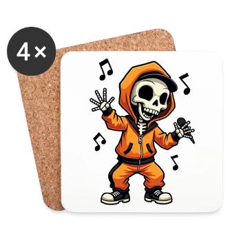 Skeleton Rapper in orangefarbener Jogginghose mit Kapuze - Untersetzer (4er-Set) - Weiß - Vorne