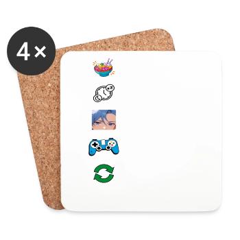 Essen Schlaf Anime Gaming Wiederholen Kawaii Otaku Anime - Untersetzer (4er-Set) - Weiß - Vorne