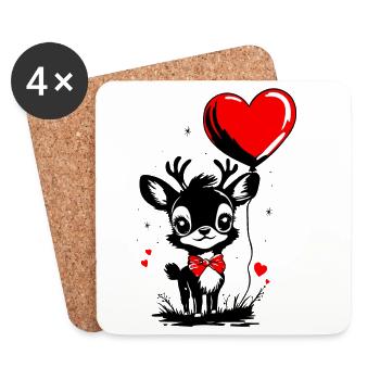 Rentier mit Herz Luftballon - Heartful Creatures - Untersetzer (4er-Set) - Weiß - Vorne