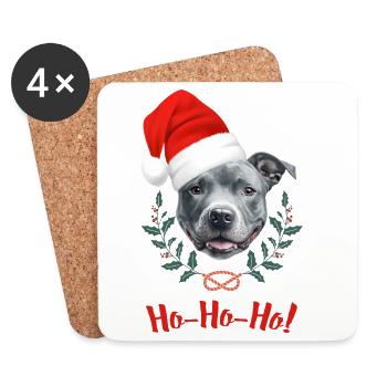 Tête de staffie bleu avec bonnet de père Noël - Dessous de verre (lot de 4) - blanc - Devant