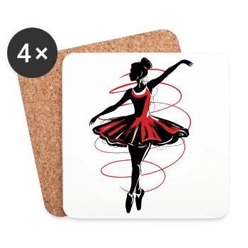 Ballerina silhouette, red and black abstract - Coasters (set of 4) - white - Front