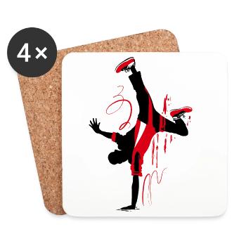 Breakdancer Silhouette in Rot Schwarz, abstrakt - Untersetzer (4er-Set) - Weiß - Vorne