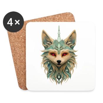 Mystical fox with piercing red eyes. - Coasters (set of 4) - white - Front