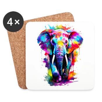 Éléphant peint - Dessous de verre (lot de 4) - blanc - Devant