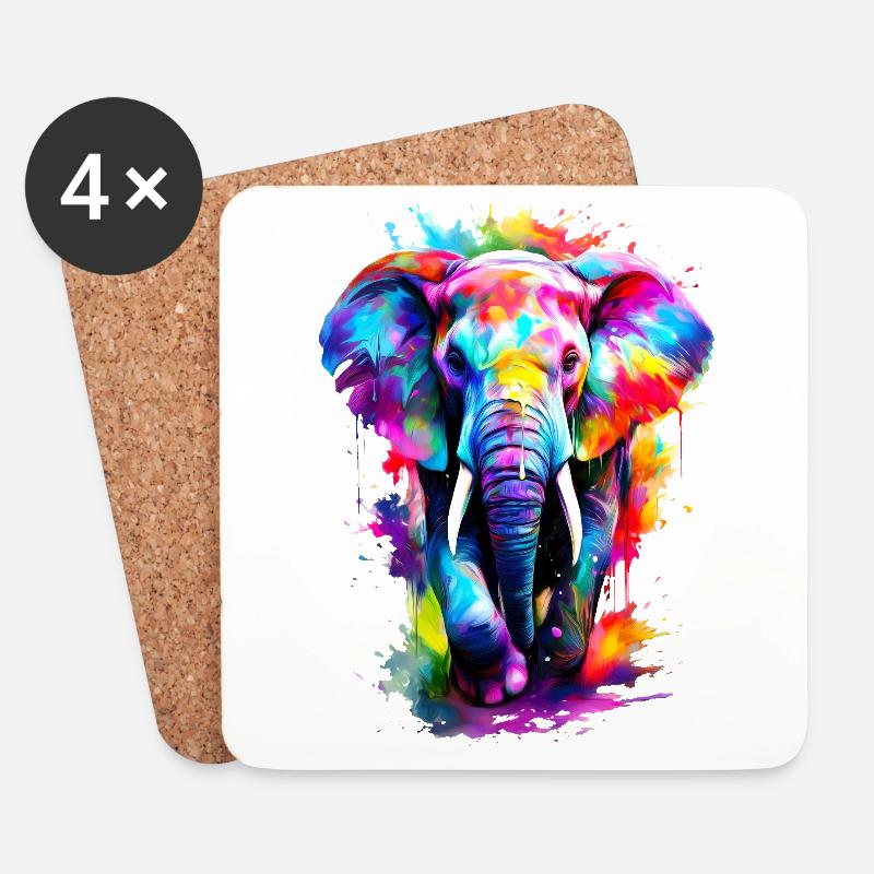 Painted Elephant - Coasters (set of 4) - white