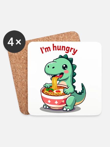 Dinosaurier essen Ramen Cartoon Design - Untersetzer (4er-Set) - Weiß