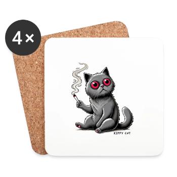 Kiffy Cat Cartoon Poster - Untersetzer (4er-Set) - Weiß - Vorne