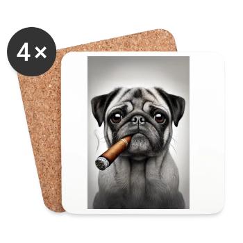 Mops mit Zigarre - Untersetzer (4er-Set) - Weiß - Vorne