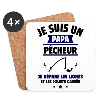Papa pêcheur,Cadeau fête des pères - Dessous de verre (lot de 4) - blanc - Devant