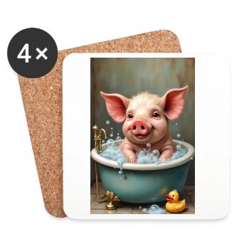 Pig in its bath - Coasters (set of 4) - white - Front