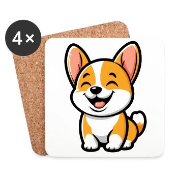 Chien Corgi Mignon - Dessous de verre (lot de 4) - blanc - Devant