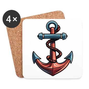 Symbole d’ancre Port - Dessous de verre (lot de 4) - blanc - Devant