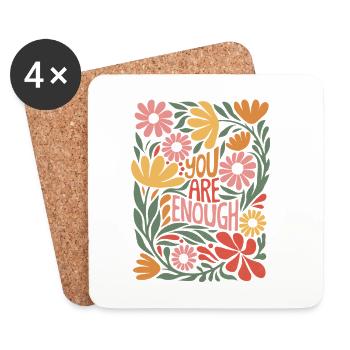 Amour de soi positif Boho Floral Design - Assez - Dessous de verre (lot de 4) - blanc - Devant