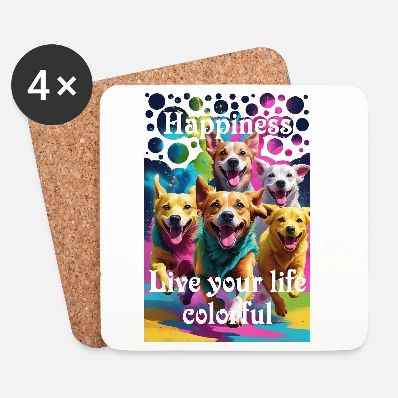 Glückliche Hundebande liebt das bunte Leben Holi - Untersetzer (4er-Set) - Weiß