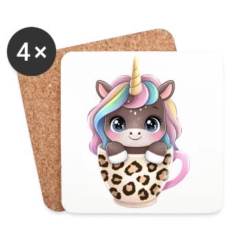 Einhorn in der Tasse - 🦄 - Untersetzer (4er-Set) - Weiß - Vorne