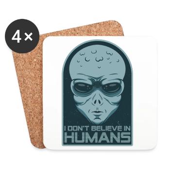 Cosmic Alien with Sunglasses and Moon - Coasters (set of 4) - white - Front