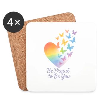 Be Proud to Be You – Regenbogen-Herz mit Message - Untersetzer (4er-Set) - Weiß - Vorne