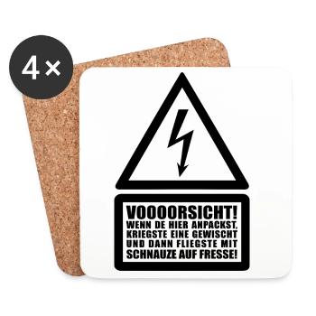 Voooorsicht ! Human Rights Attention Warning Electricity - Coasters (set of 4) - white - Front