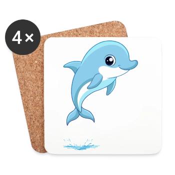 Baby blue dolphin jumping out of the water - Coasters (set of 4) - white - Front
