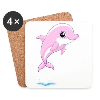 Baby pink dolphin jumping out of the water - Coasters (set of 4) - white - Front