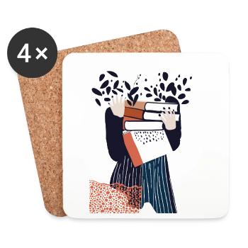 Book Lover Illustration – Cute Girl Carrying Book - Coasters (set of 4) - white - Front
