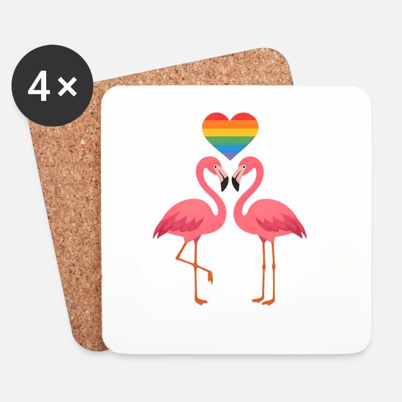 Flamingo Love – Pride Herz Edition - Untersetzer (4er-Set) - Weiß