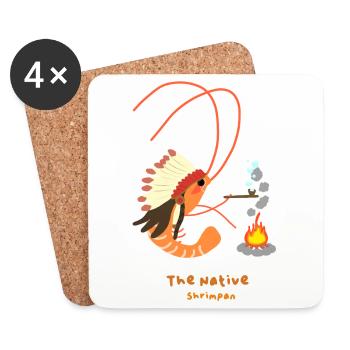 The Native Shrimpan , Native American Shrimp Fun - Coasters (set of 4) - white - Front