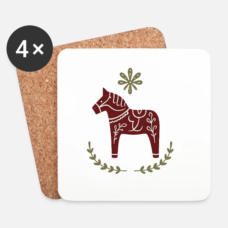 Dala Pferd – Skandinavisches Folk Art Design - Untersetzer (4er-Set) - Weiß